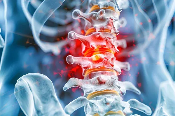 Illustration of spinal discs and nearby nerves for disc prolapse information